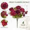 4 Packs Burgundy Artificial Peonies Silk Flowers Bouquet – Realistic Faux Peony Arrangement for Wedding Centerpieces, Halloween Decor, Home & Party Floral Decorations